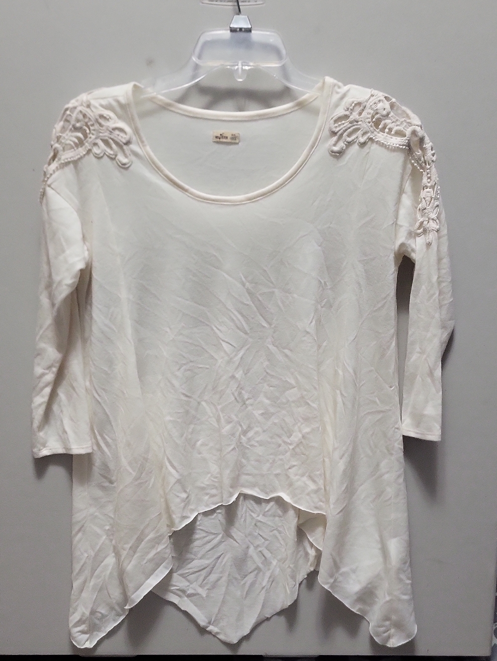 Hollister Cream Crochet-Shoulder High-Low Tunic Top